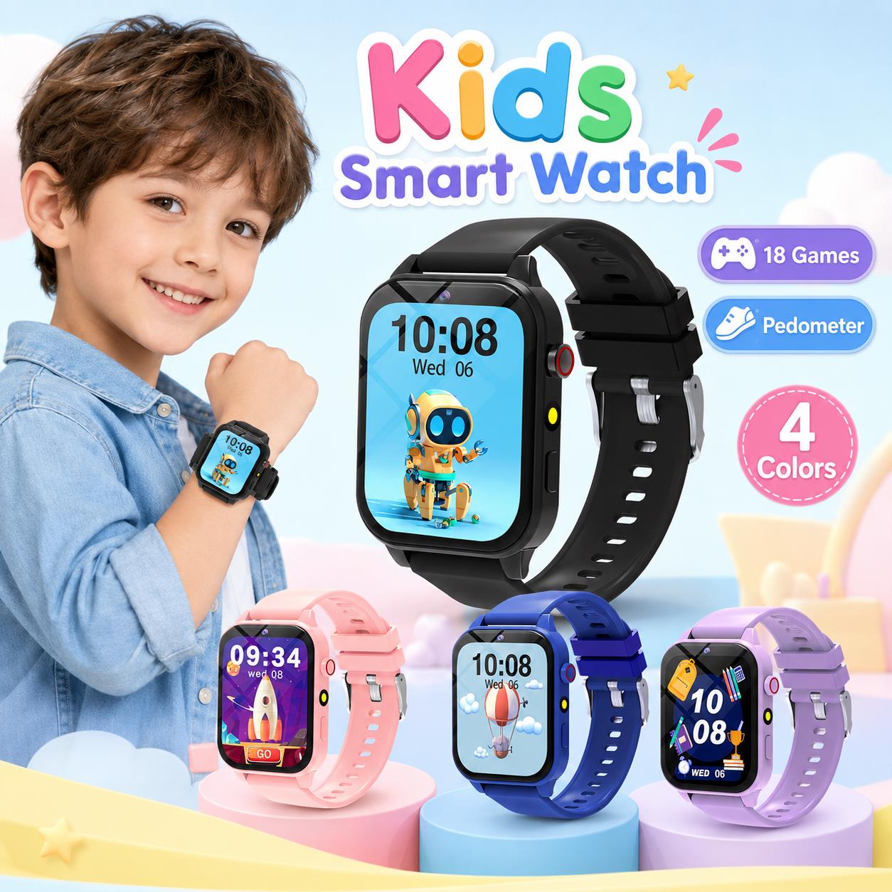 Smartwatch Digital Watches For Girls - Montre connectée pour enfants, 18 jeux